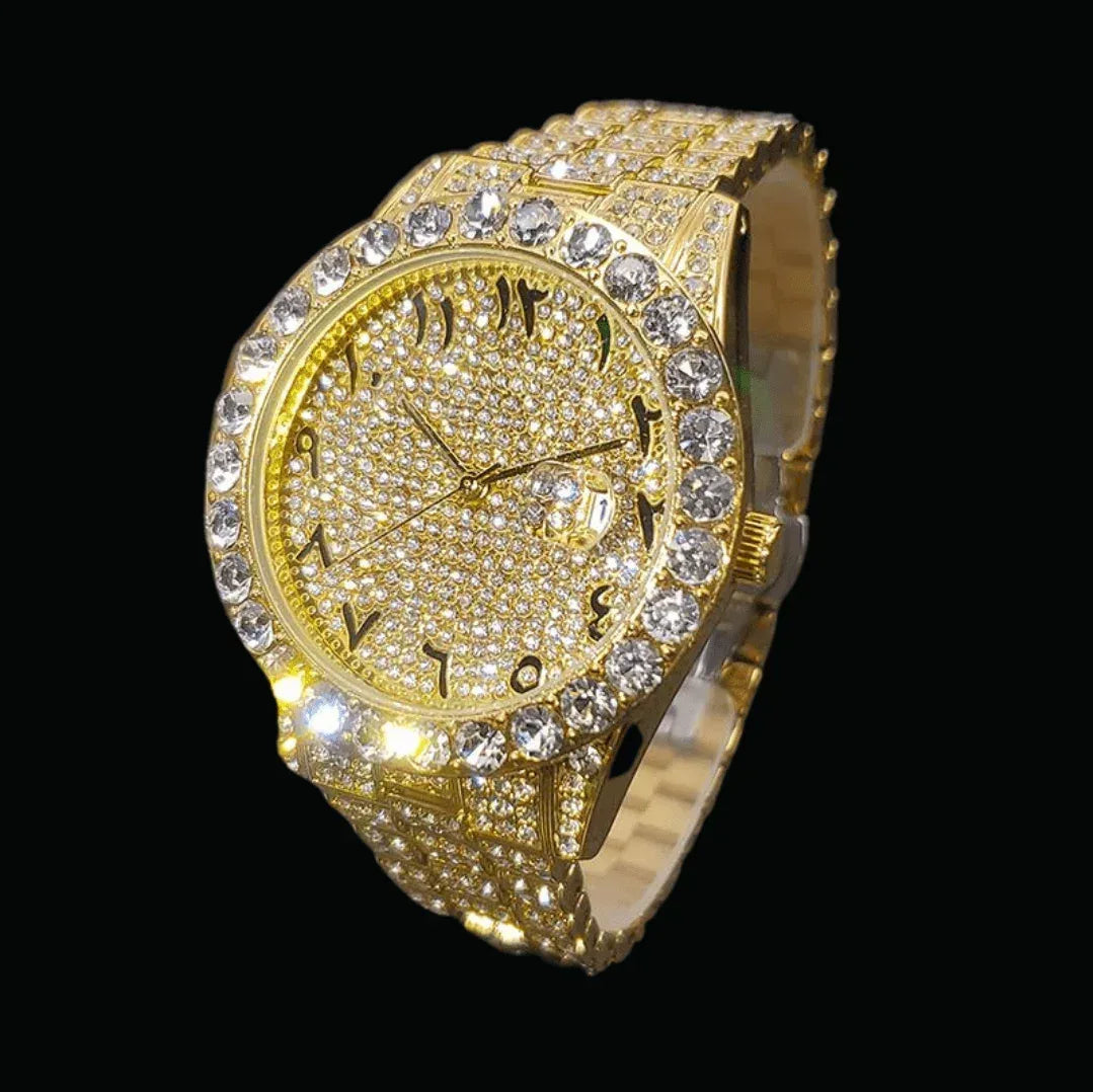 Arabic Numerals Date Iced Out Watch – Luxury Hip Hop Timepiece - CaratixJewelry