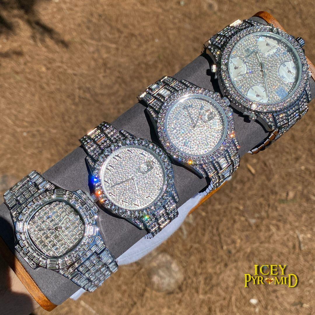 Arabic Numerals Date Iced Out Watch – Luxury Hip Hop Timepiece - CaratixJewelry