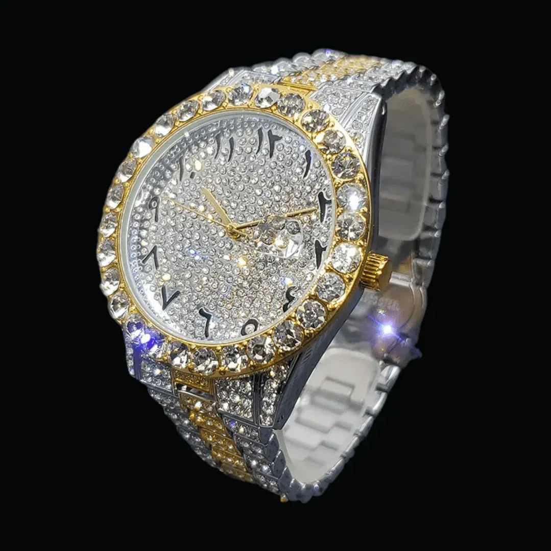Arabic Numerals Date Iced Out Watch – Luxury Hip Hop Timepiece - CaratixJewelry