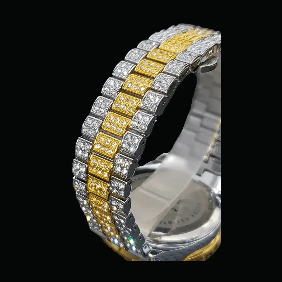 Arabic Numerals Date Iced Out Watch – Luxury Hip Hop Timepiece - CaratixJewelry