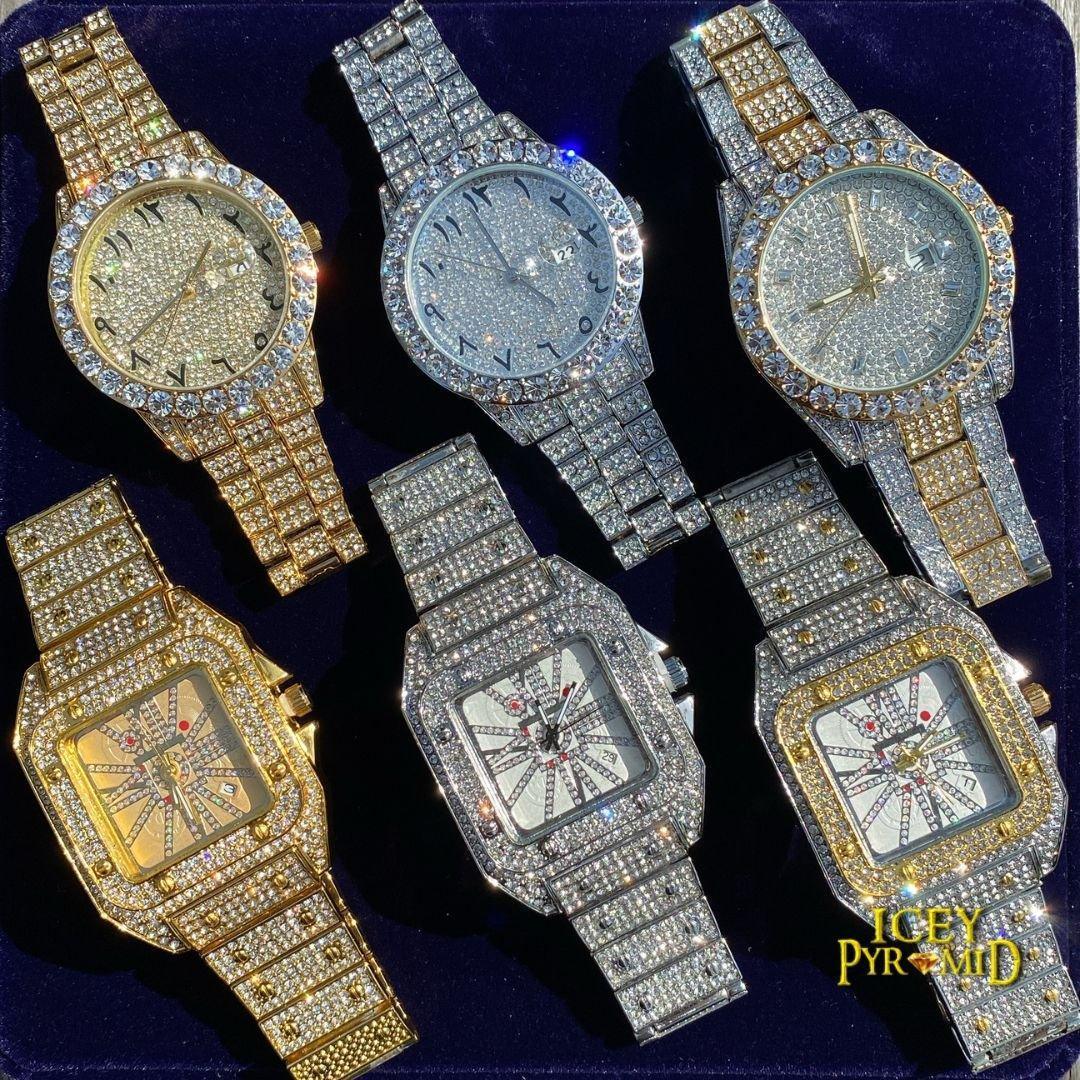 Arabic Numerals Date Iced Out Watch – Luxury Hip Hop Timepiece - CaratixJewelry