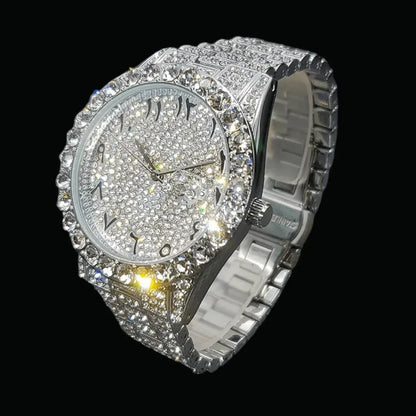 Arabic Numerals Date Iced Out Watch – Luxury Hip Hop Timepiece - CaratixJewelry