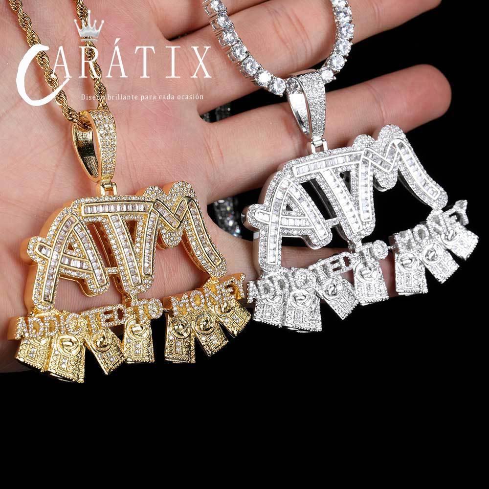 ATM Custom Letter Pendant Necklace – Iced Out Initial Necklace, Retro Hip Hop Zircon Jewelry - CaratixJewelry