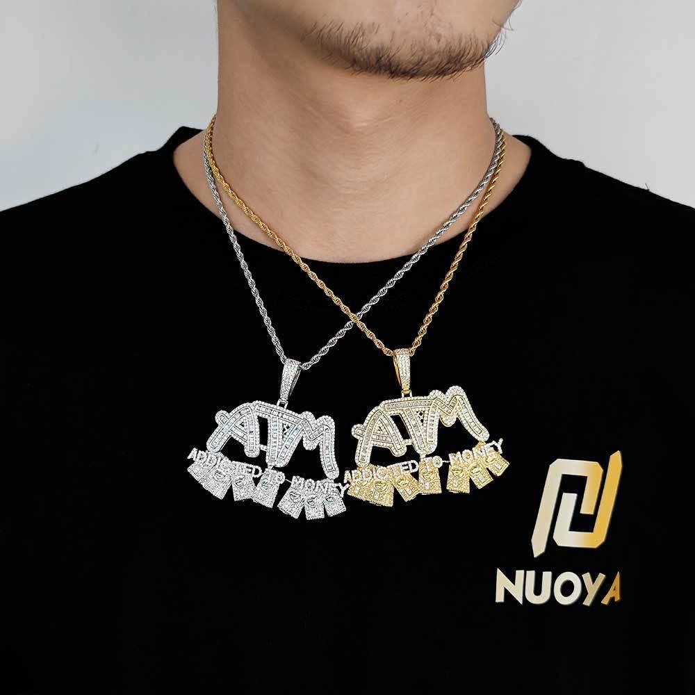 ATM Custom Letter Pendant Necklace – Iced Out Initial Necklace, Retro Hip Hop Zircon Jewelry - CaratixJewelry