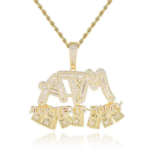 ATM Custom Letter Pendant Necklace – Iced Out Initial Necklace, Retro Hip Hop Zircon Jewelry - CaratixJewelry