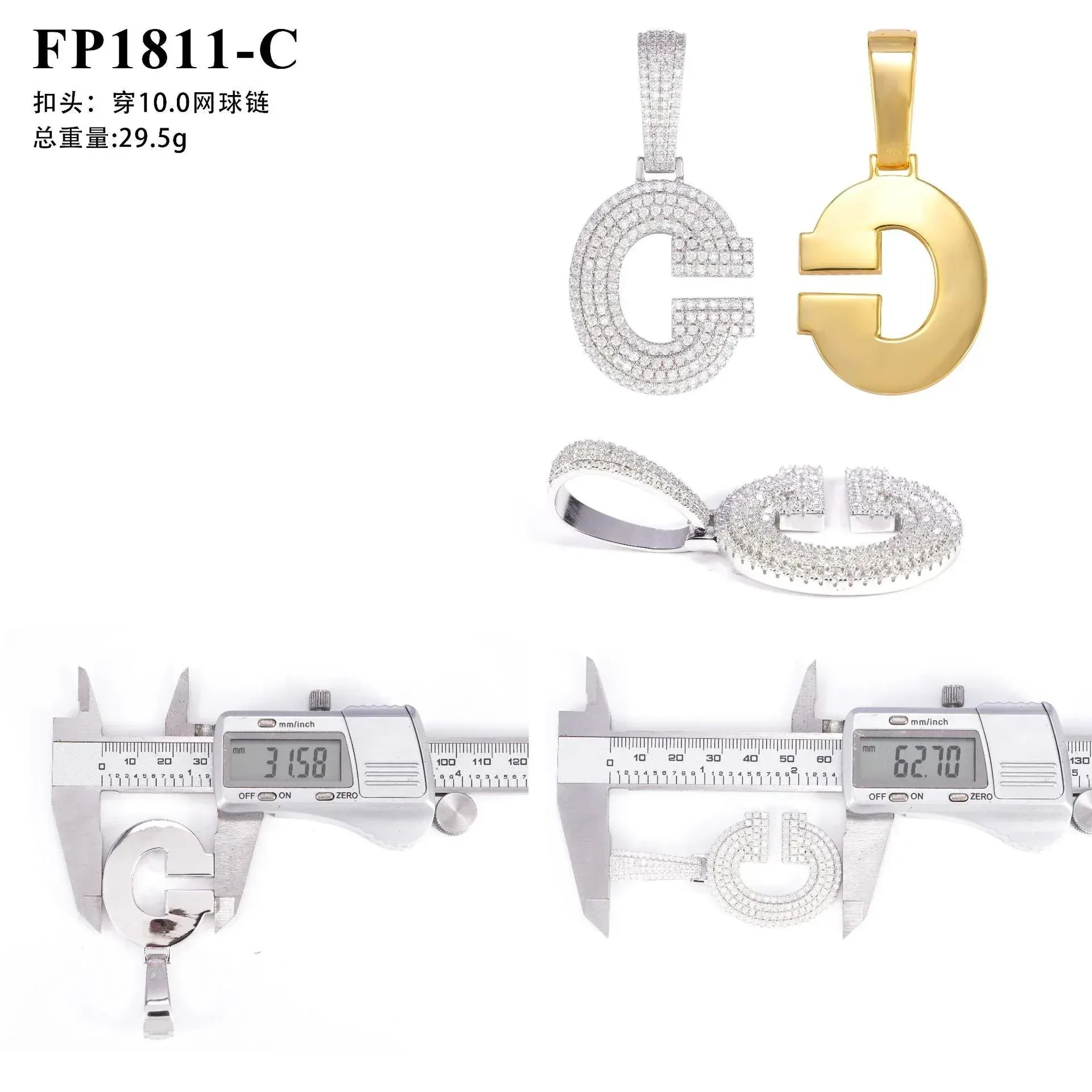 A–Z Letter Pendant – 925 Sterling Silver Moissanite Hip Hop Charm Fits 15mm Cuban Link Chain - CaratixJewelry
