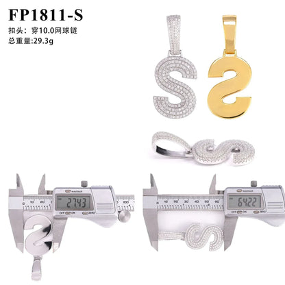 A–Z Letter Pendant – 925 Sterling Silver Moissanite Hip Hop Charm Fits 15mm Cuban Link Chain - CaratixJewelry