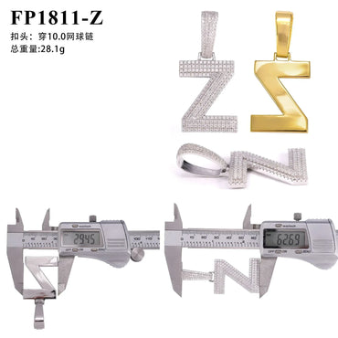 A–Z Letter Pendant – 925 Sterling Silver Moissanite Hip Hop Charm Fits 15mm Cuban Link Chain - CaratixJewelry