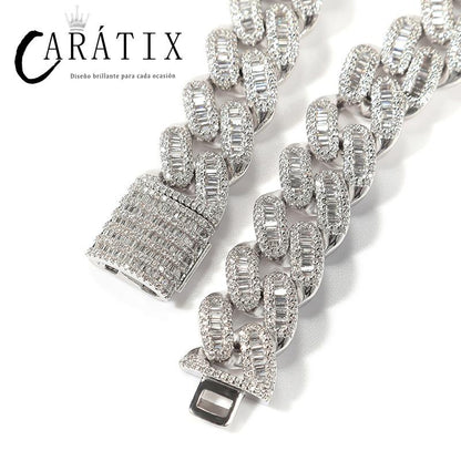 CARÁTIX 15mm Round Cuban Link Chain Necklace – Claw Setting 3A+ CZ Iced Out Hip Hop Bling Jewelry for Men | Miami Rapper Gift