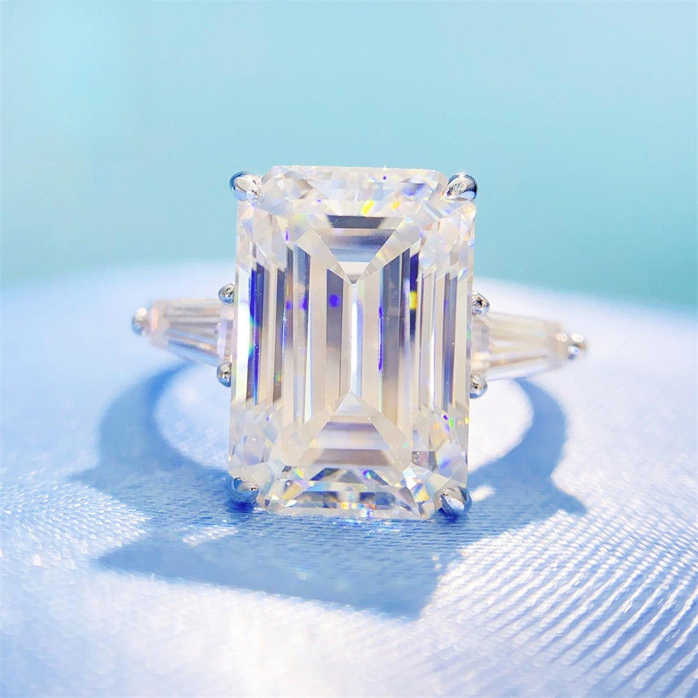Massive 8 Carat Emerald Cut Moissanite Ring S925 Silver | 10x14mm D VVS1 | Caratix