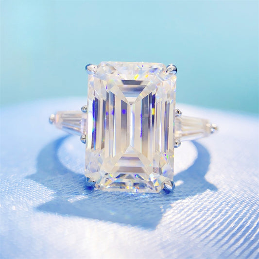 Massive 8 Carat Emerald Cut Moissanite Ring S925 Silver | 10x14mm D VVS1 | Caratix