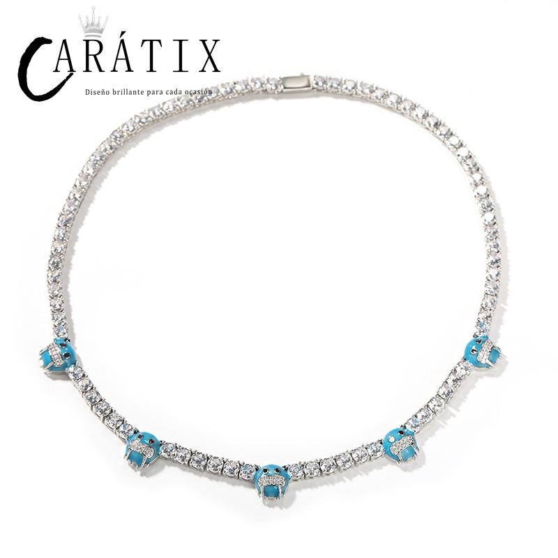 CARÁTIX - 5mm Hip Hop Bing Iced Out 1 Row CZ Stone Ice Face Tennis Link Chain Chokers Necklaces for Men Women Unisex Rapper Jewelry Valentine's Day Gift for Men & Girls & Boys Mothers' Day Gift #Springtok