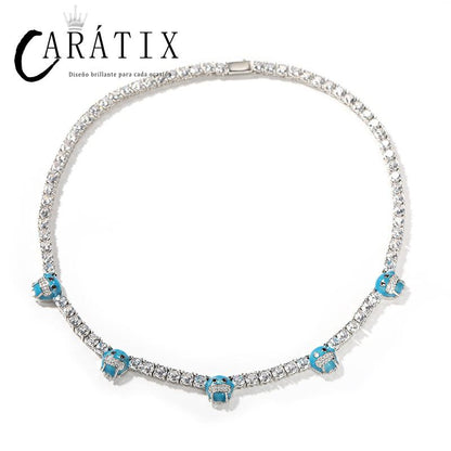 CARÁTIX - 5mm Hip Hop Bing Iced Out 1 Row CZ Stone Ice Face Tennis Link Chain Chokers Necklaces for Men Women Unisex Rapper Jewelry Valentine's Day Gift for Men & Girls & Boys Mothers' Day Gift #Springtok