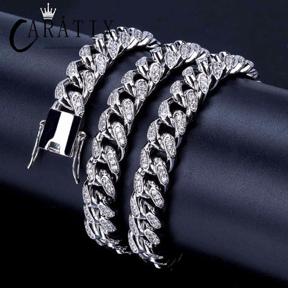 CARÁTIX 10MM Miami Cuban Chain Necklace – Iced Out Hip Hop Jewelry with Paved CZ Rhinestones for Men & Women