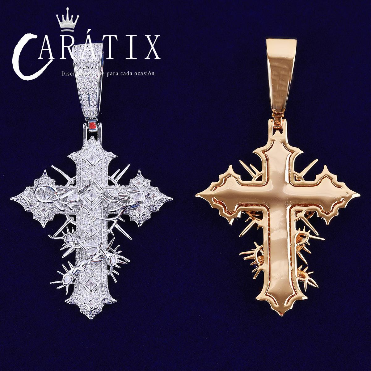CARÁTIX Bubble Letter Iced Out Rattan Cross Pendant – Hip Hop Necklace Jewelry for Men & Women