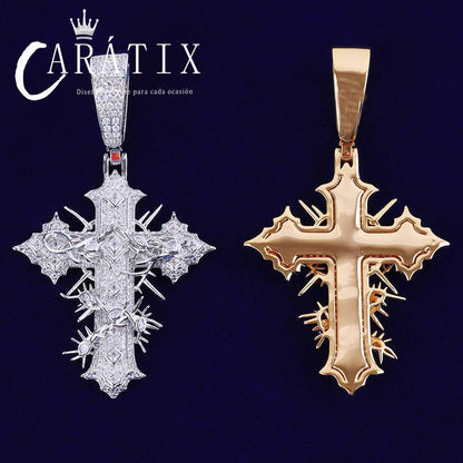 CARÁTIX Bubble Letter Iced Out Rattan Cross Pendant – Hip Hop Necklace Jewelry for Men & Women