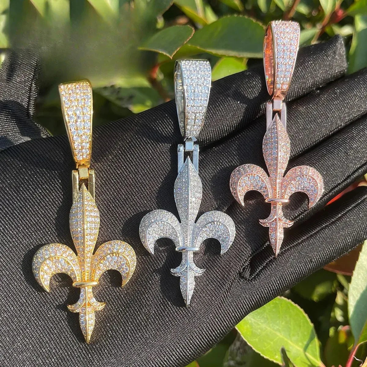 Unisex French National Flower Necklace | Premium Copper CZ Royal Lily Charm - CaratixJewelry