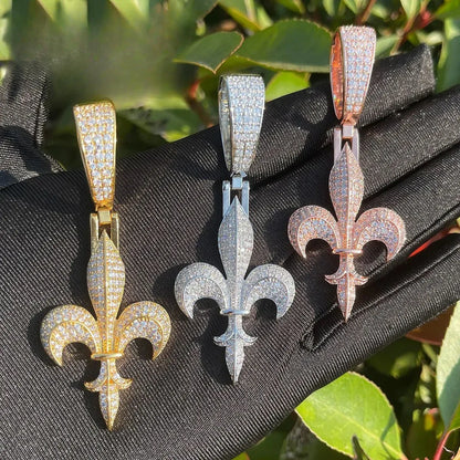 Unisex French National Flower Necklace | Premium Copper CZ Royal Lily Charm - CaratixJewelry