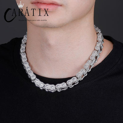 CARÁTIX Motorcycle Link Chain | 3A+ CZ Iced Out Hip Hop Biker Necklace for Men