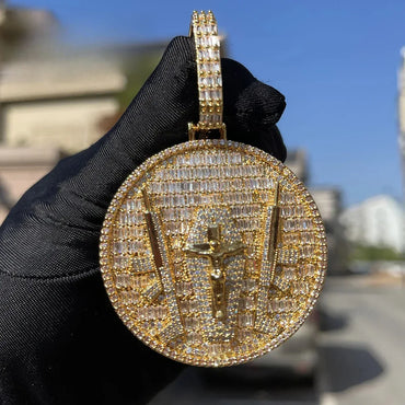 Iced Out "Jesus with AK" Medallion Pendant | Men's Real Copper CZ Necklace - CaratixJewelry