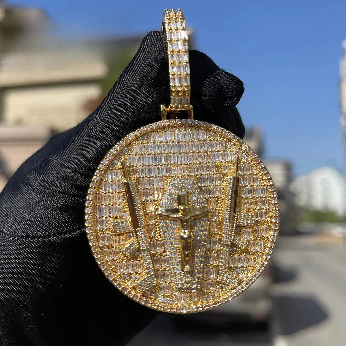 Iced Out "Jesus with AK" Medallion Pendant | Men's Real Copper CZ Necklace - CaratixJewelry