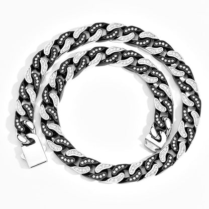 CARÁTIX 12mm Stainless Steel Cuban Link Chain Necklace – Bling Zircon Chunky Hip Hop Jewelry for Men & Women | 16–26 Inches