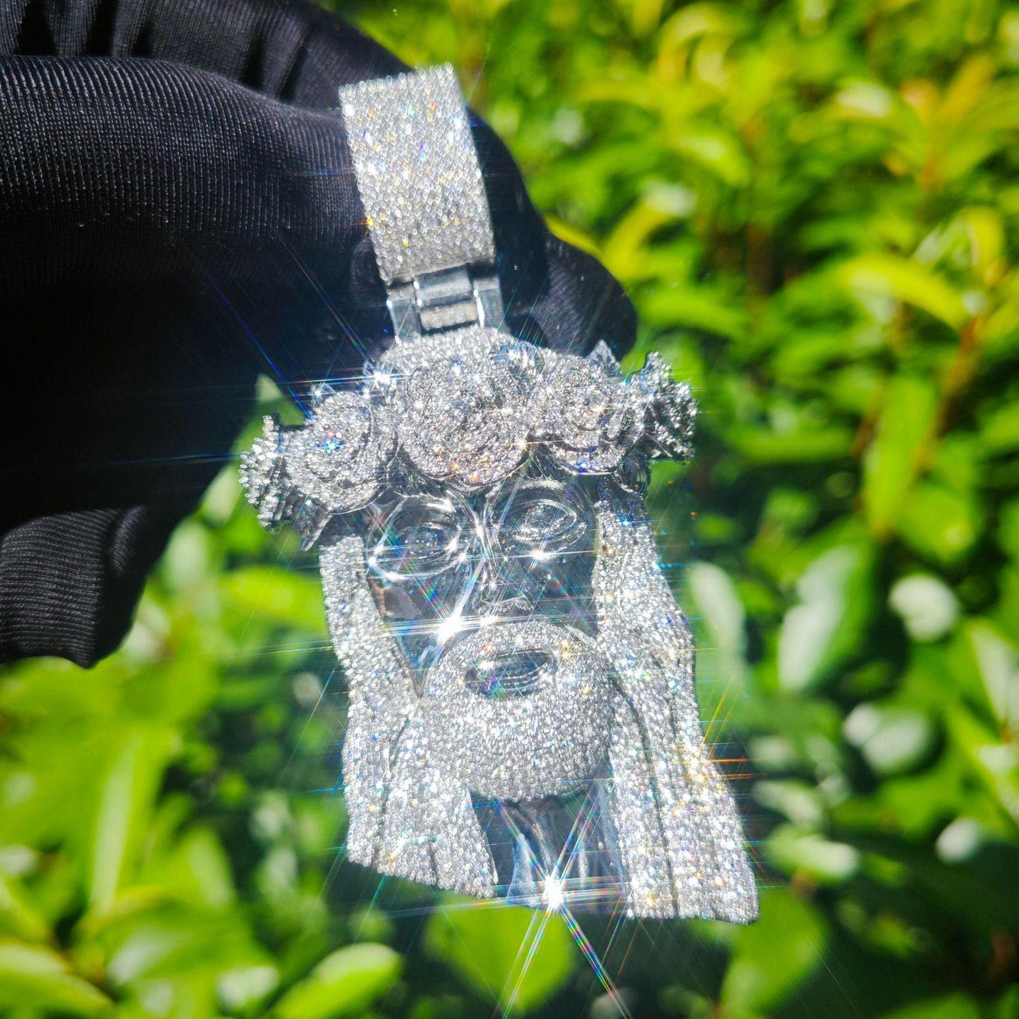 Hip Hop Jesus Rose Pendant Necklace | Iced Out Zircon Street Style Jewelry for Men