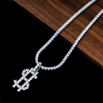 S925 Sterling Silver Moissanite Dollar Sign Pendant | Iced Out Money Charm | Caratix