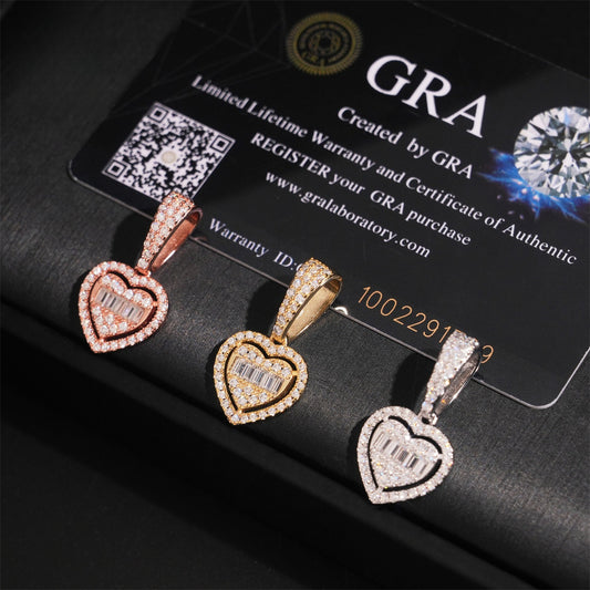 S925 Sterling Silver Moissanite Heart Pendant | Hip Hop Iced Out Heart Charm | Caratix