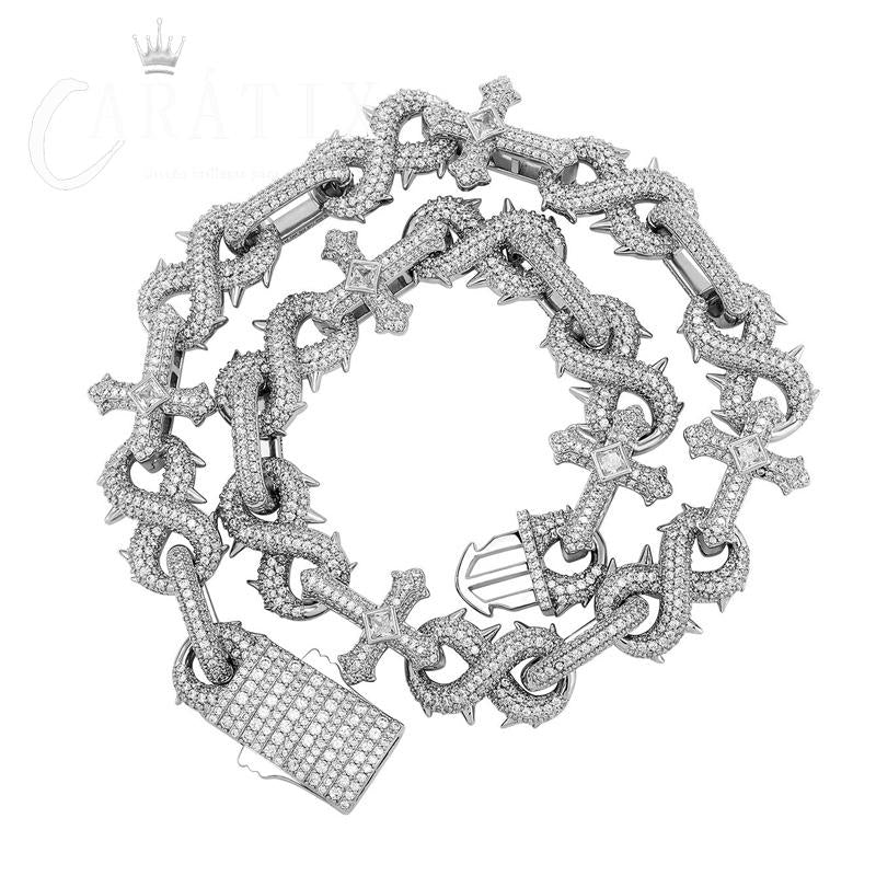 CARÁTIX Hip Hop CZ Stone Paved Cross & Infinity Link Chain Bangle Bracelet – Iced Out Jewelry for Men & Women