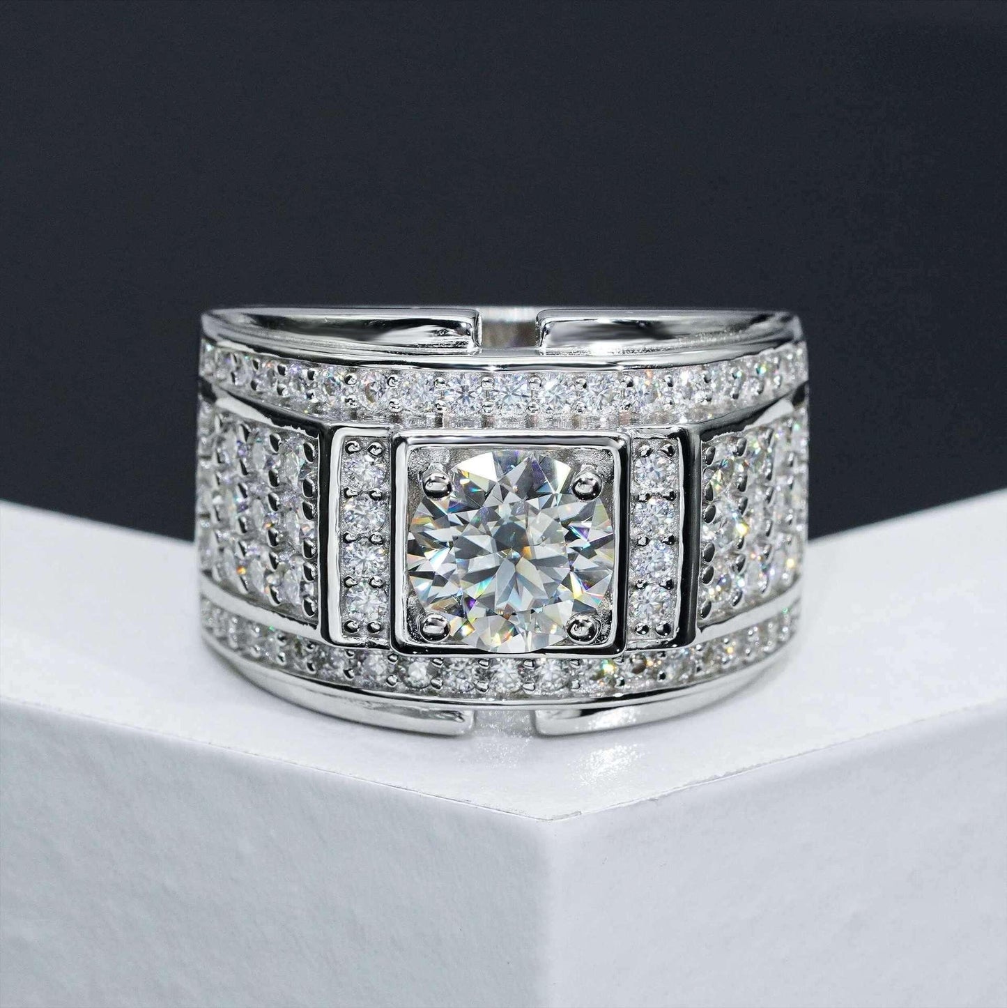 1.5ct Moissanite Men’s Ring | S925 Silver Full Iced Out Hip Hop Rapper Jewelry - CaratixJewelry