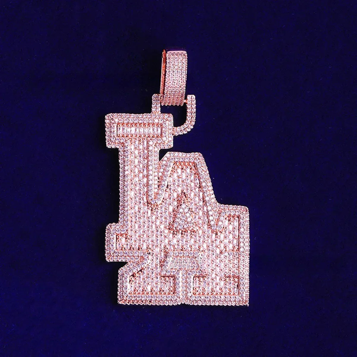 Iced Out Spliced "LA" Letter Pendant | Unisex Real Copper CZ Necklace - CaratixJewelry