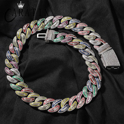 CARÁTIX 20mm Luminous Cuban Link Chain Necklace – Color CZ Iced Out Hip Hop Bling Jewelry for Men | Rapper Gift