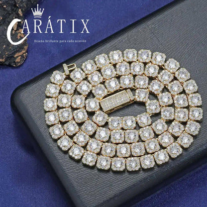 CARÁTIX - 7MM 5A Zircon Cluster Tennis Chain  Square Sparkling CZ Link Necklace Anniversary gift for him or her Valentine's Day Gift for Men & Girls & Boys Mothers' Day Gift #Springtok
