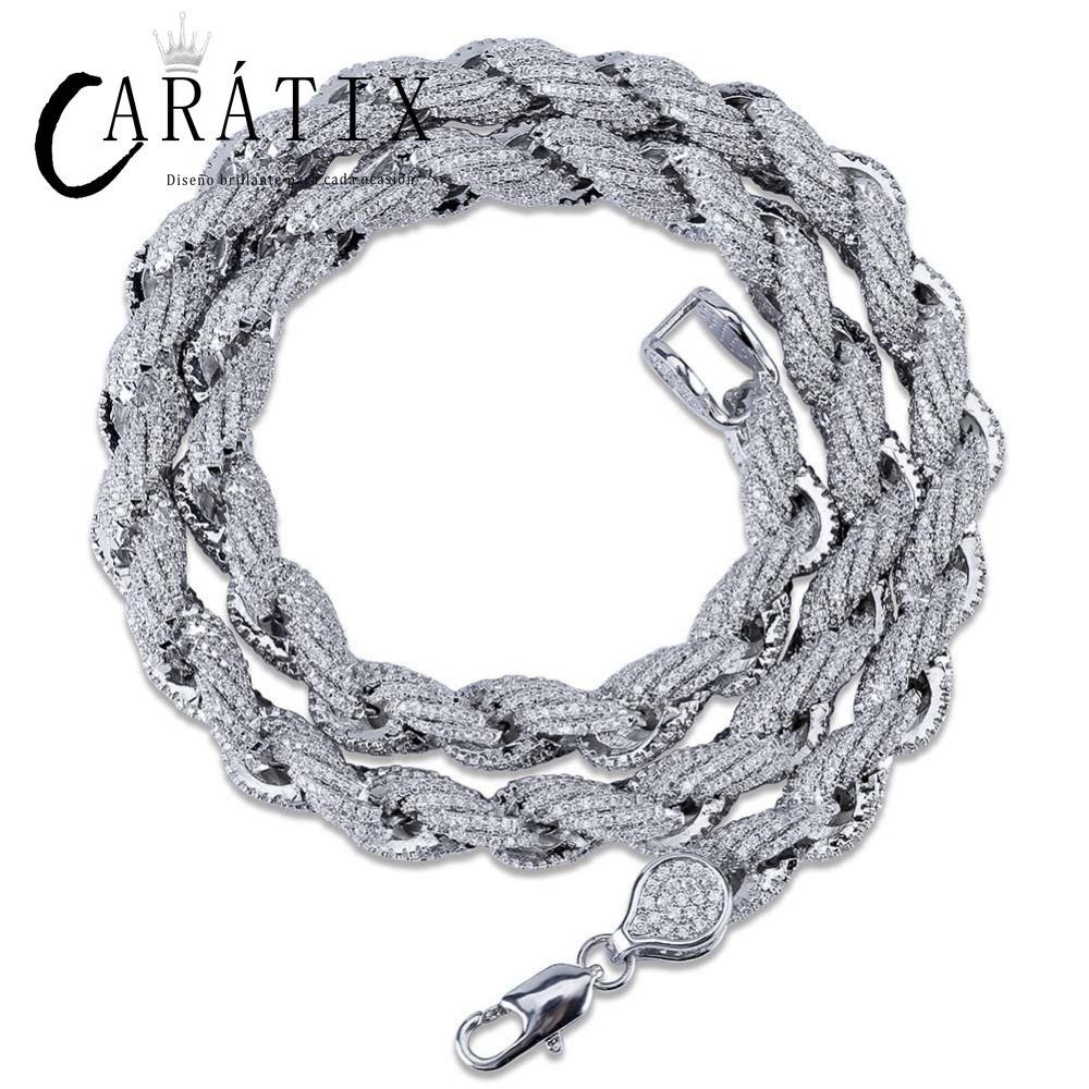 CARÁTIX Gold Twist Rope Chain Necklace – Micro Pave CZ Iced Out Hip Hop Bling Jewelry for Men | Round Link Rapper Gift