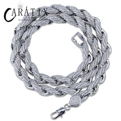 CARÁTIX Gold Twist Rope Chain Necklace – Micro Pave CZ Iced Out Hip Hop Bling Jewelry for Men | Round Link Rapper Gift