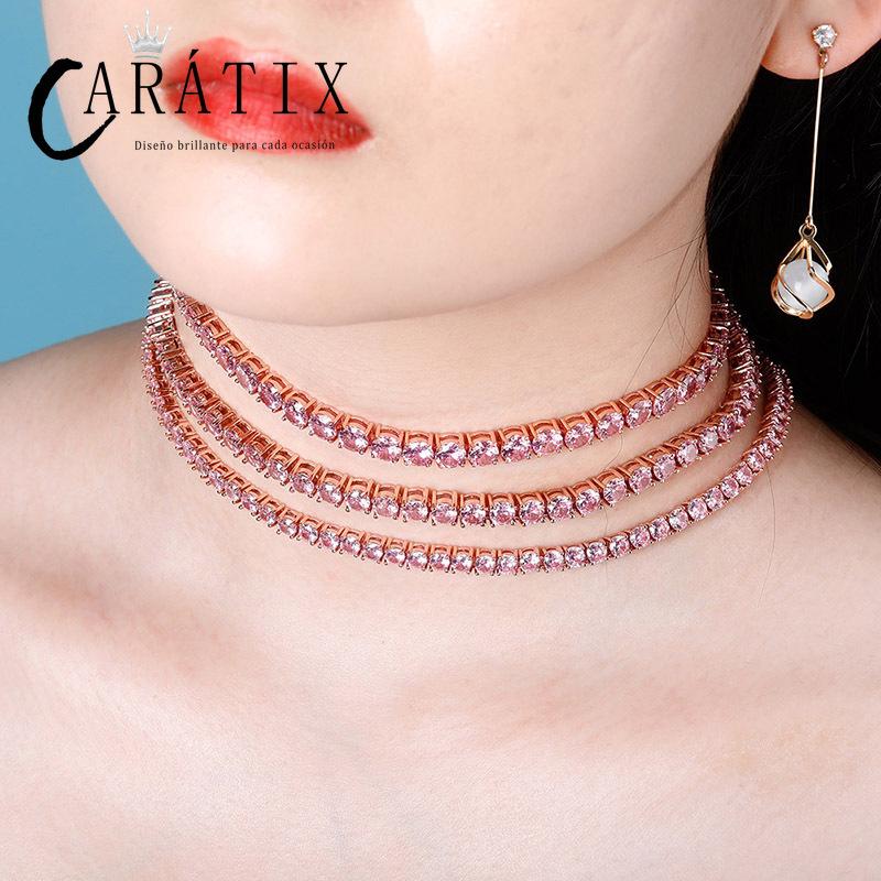 CARÁTIX Pink & Blue CZ Tennis Chain | 3–6mm Iced Out Hip Hop Necklace for Men & Women