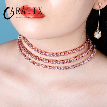 CARÁTIX Pink & Blue CZ Tennis Chain | 3–6mm Iced Out Hip Hop Necklace for Men & Women