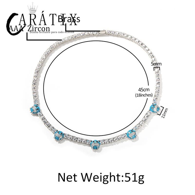 CARÁTIX - 5mm Hip Hop Bing Iced Out 1 Row CZ Stone Ice Face Tennis Link Chain Chokers Necklaces for Men Women Unisex Rapper Jewelry Valentine's Day Gift for Men & Girls & Boys Mothers' Day Gift #Springtok