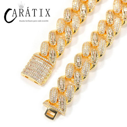 CARÁTIX Solid Cuban Link Chain | AAA CZ Iced Out Hip Hop Necklace for Men