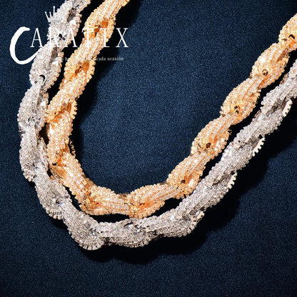 CARÁTIX - Hip Hop Full 5A+ CZ Stone Bling Ice Out Twist Link Chain Necklaces for Men Rapper Jewelry Golden Silver Color Valentine's Day Gift for Men & Girls & Boys Mothers' Day Gift #Springtok