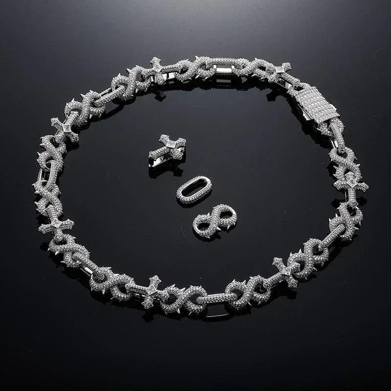 CARÁTIX Hip Hop CZ Stone Paved Cross & Infinity Link Chain Bangle Bracelet – Iced Out Jewelry for Men & Women - CaratixJewelry