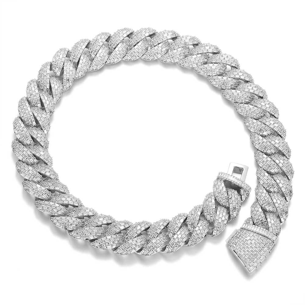 CARÁTIX - 24mm 4 Rows Rectangle Zircon Cuban Chain Necklace Bling  Cz Prong Necklace Thick Cuban Chain For Men Valentine's Day Gift for Men & Girls & Boys Mothers' Day Gift #Springtok