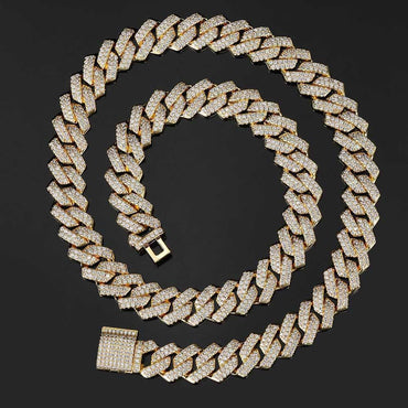 CARÁTIX 14mm 2-Row Prong Cuban Link Chain Necklace – Cubic Zirconia Iced Out Hip Hop Bling Jewelry for Men | White Miami Style - CaratixJewelry
