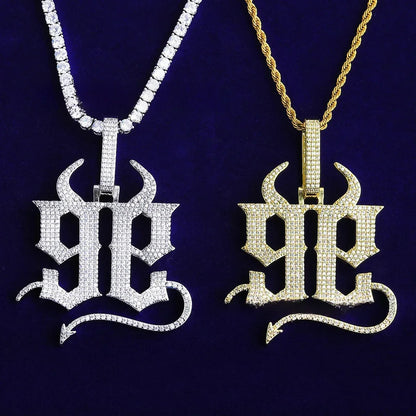 Iced Out "99" Back-to-Back Devil Pendant | Men's Real Copper CZ Necklace - CaratixJewelry