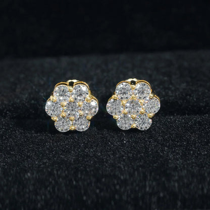 925 Silver Flower Shape Moissanite Look Earrings Unisex Jewelry - CaratixJewelry