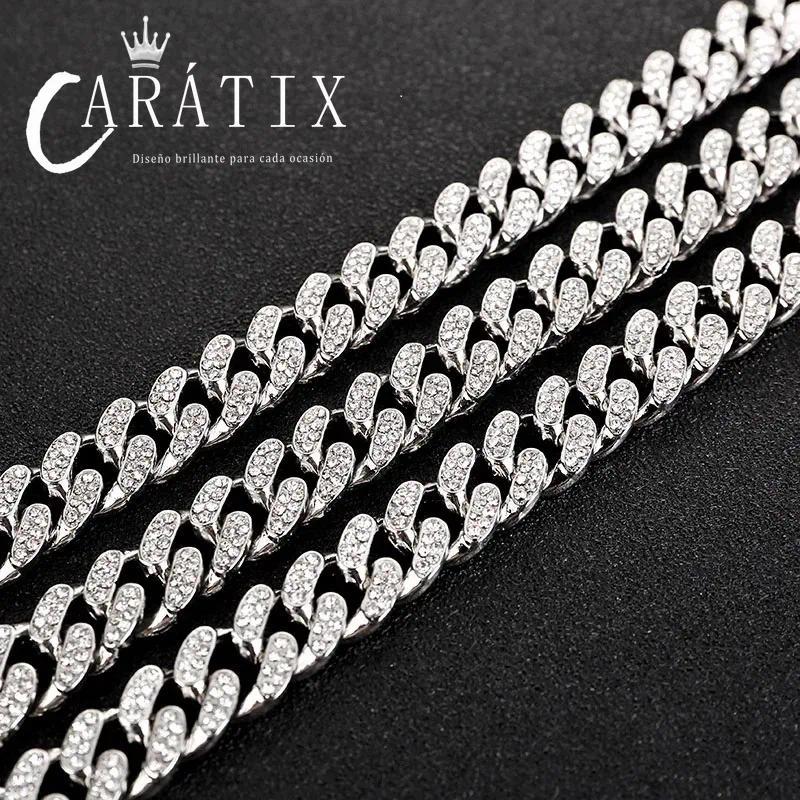CARÁTIX 12mm Stainless Steel Cuban Link Chain Necklace – Rhinestone CZ Iced Out Hip Hop Jewelry for Men & Women | No Fade Design