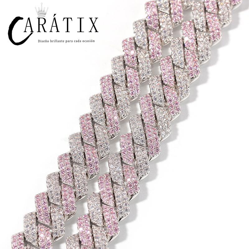 CARÁTIX Two-Tone Pink & White Cuban Link Chain Necklace – AAA CZ Iced Out Hip Hop Bling Jewelry for Men & Women | Rapper Gift