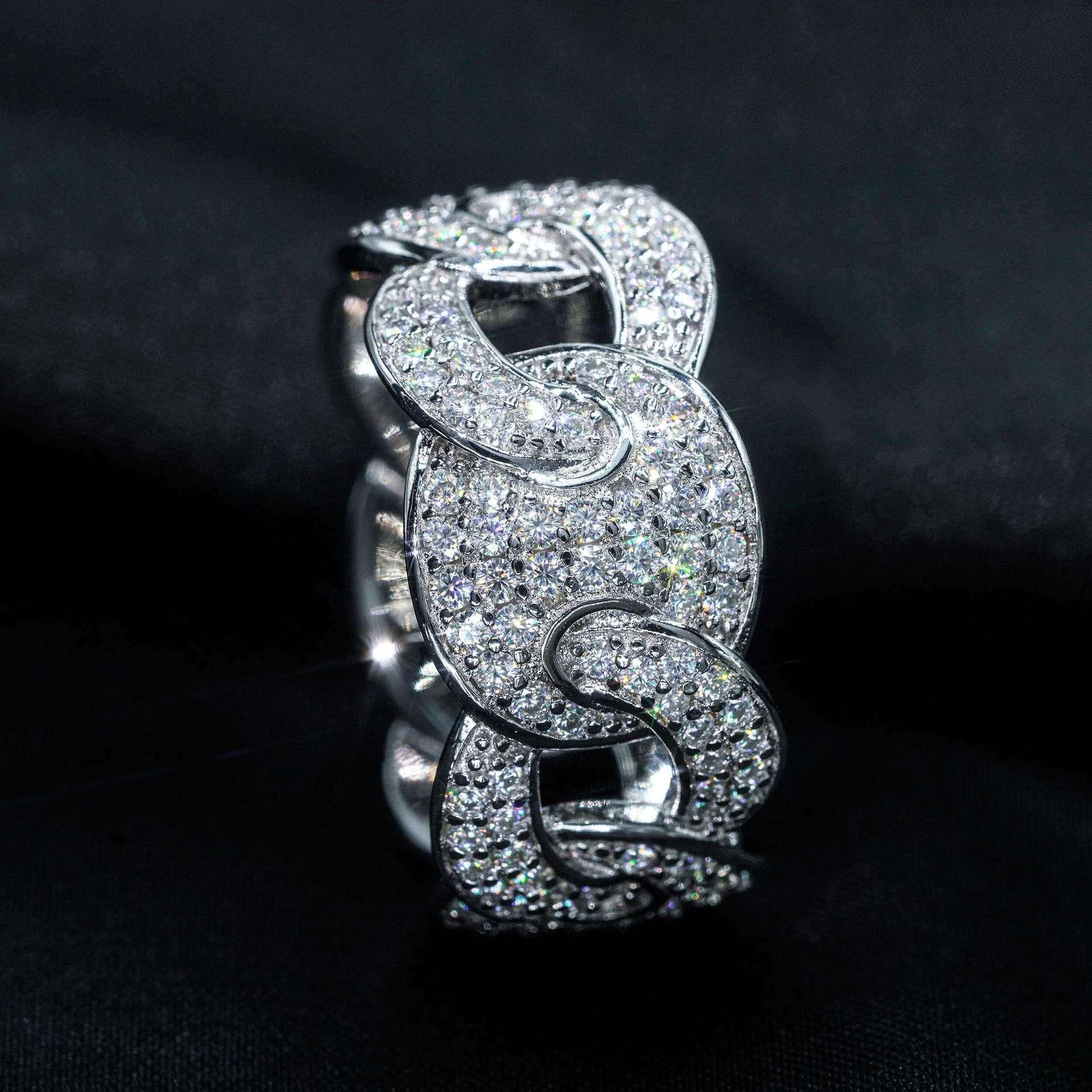 Moissanite Cuban Link Ring | Gold-Plated Men’s Hip Hop Iced Out Jewelry - CaratixJewelry