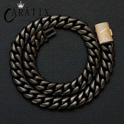 CARÁTIX Letter Cuban Link Chain Necklace – Gold/Silver Zircon Chunky Hip Hop Jewelry for Men | Multi-Size Punk Style Gift